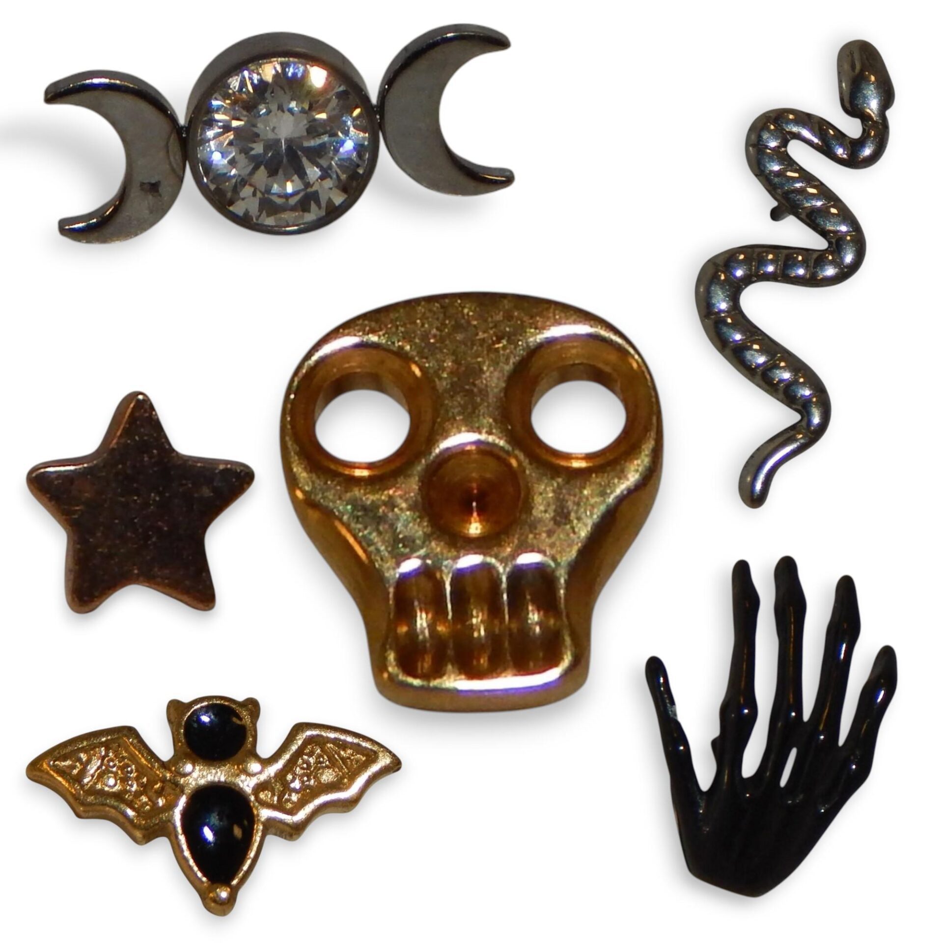 Threadless Halloween Themed Decor Implant Grade Titanium Pop-ins Threadless Unisex Unique Design with Skull Bat Star Snake & Sparkly Elements for Spooky Needs